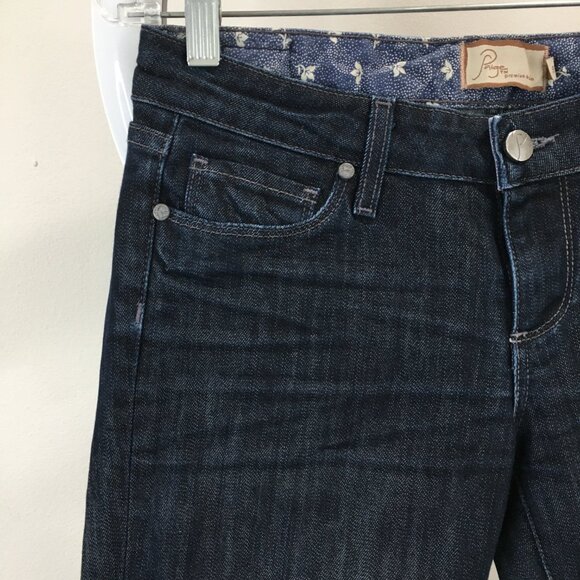 PAIGE Denim Dark Wash BEL AIR Classic Rise Boot Cut 5 Pocket Logo Hardware Jeans - Picture 5 of 12